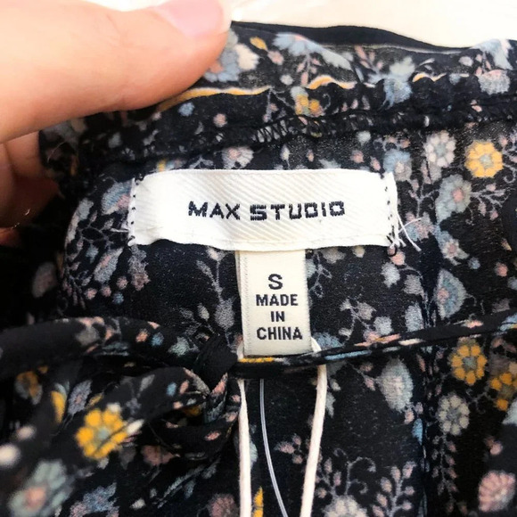 Max Studio Black V Neck Balloon Sleeve Floral Bohemian Casual Mini Dress S NWT - Picture 6 of 11